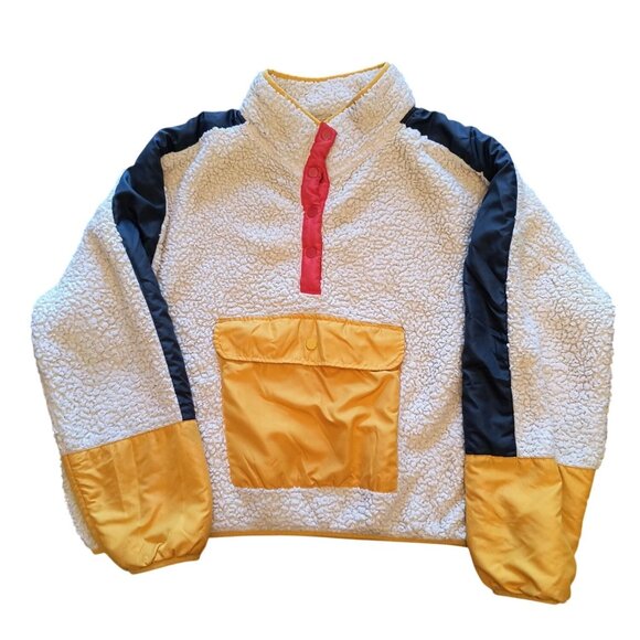 Eddie Bauer Jackets & Blazers - Eddie Bauer Vintage Sherpa Pullover Jacket XL White Yellow Blue Red Fleece Snap